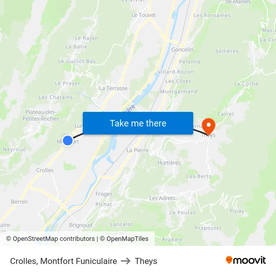 Crolles, Montfort Funiculaire to Theys map
