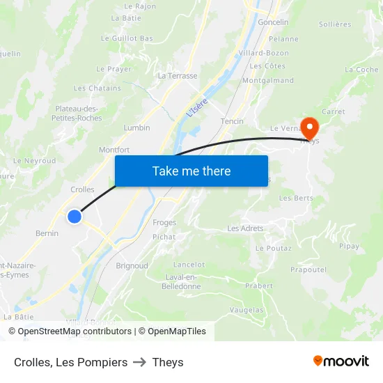 Crolles, Les Pompiers to Theys map