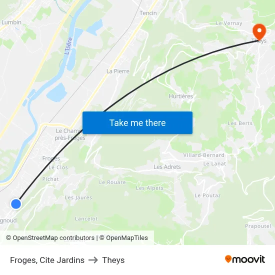 Froges, Cite Jardins to Theys map