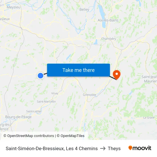Saint-Siméon-De-Bressieux, Les 4 Chemins to Theys map