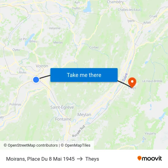 Moirans, Place Du 8 Mai 1945 to Theys map