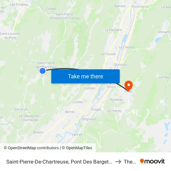 Saint-Pierre-De-Chartreuse, Pont Des Bargettes to Theys map