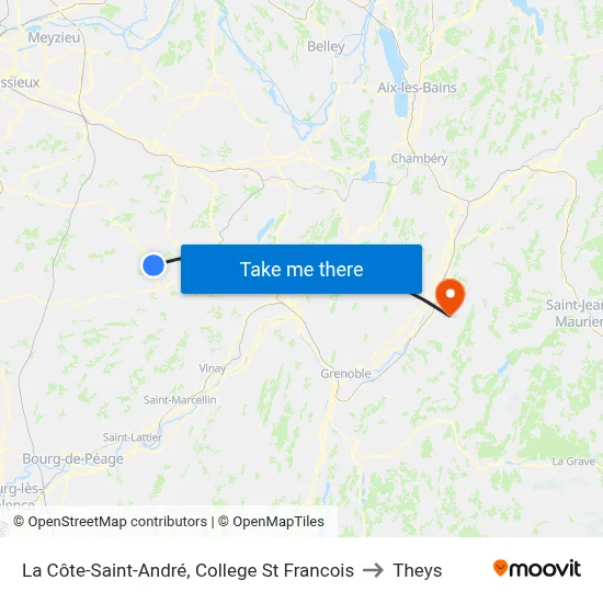 La Côte-Saint-André, College St Francois to Theys map