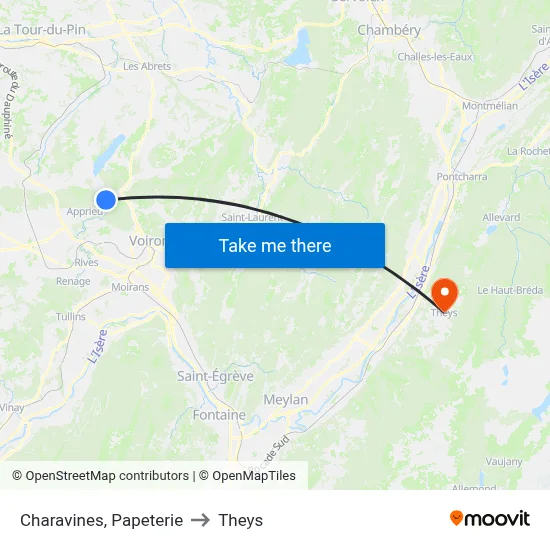 Charavines, Papeterie to Theys map