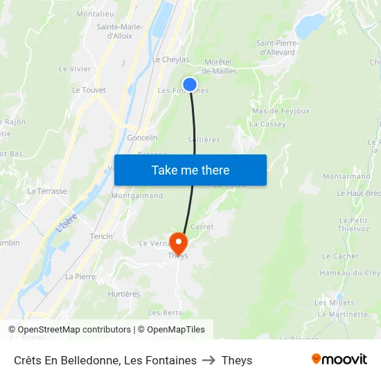 Crêts En Belledonne, Les Fontaines to Theys map