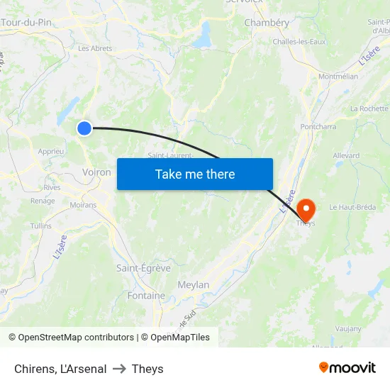 Chirens, L'Arsenal to Theys map