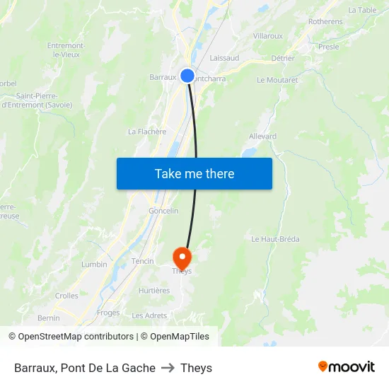 Barraux, Pont De La Gache to Theys map