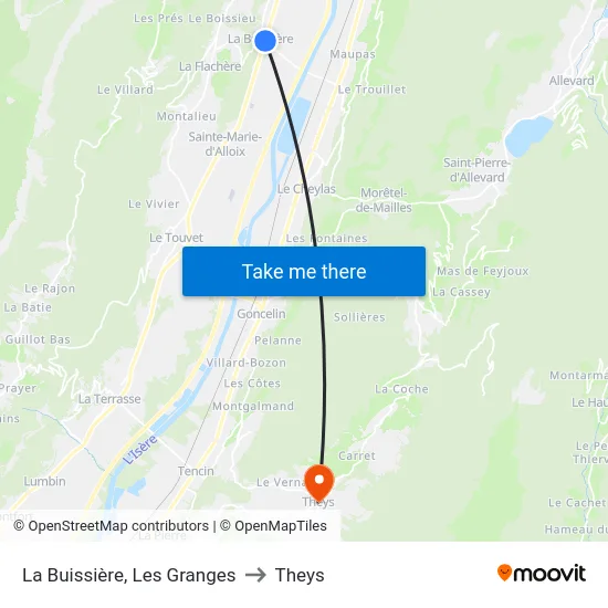 La Buissière, Les Granges to Theys map