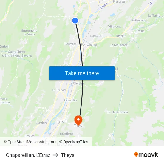 Chapareillan, L'Etraz to Theys map