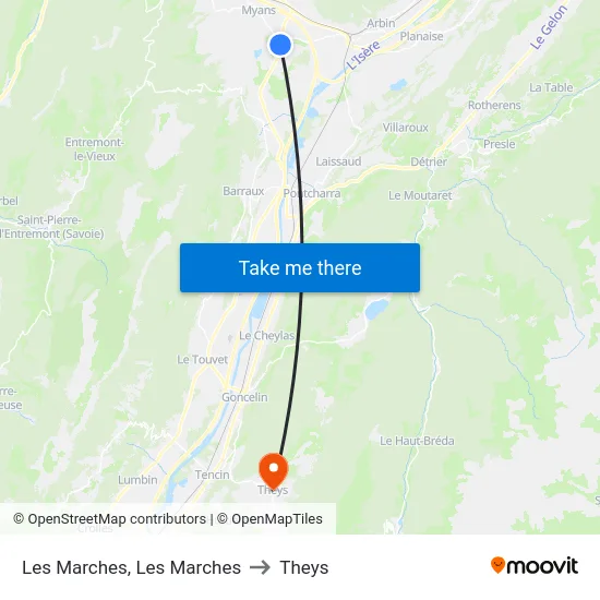 Les Marches, Les Marches to Theys map