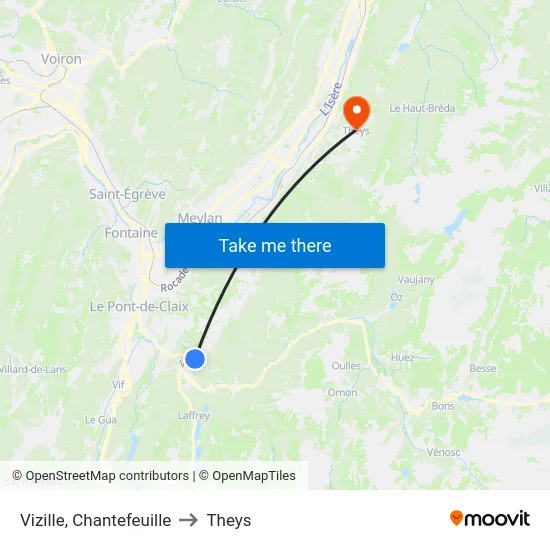 Vizille, Chantefeuille to Theys map