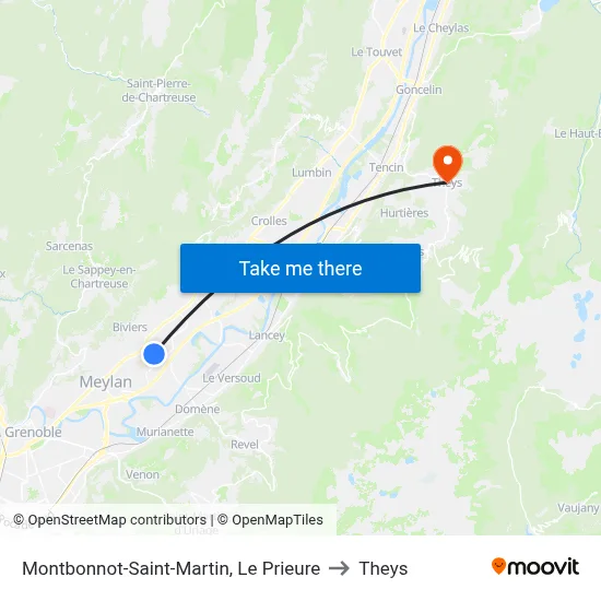 Montbonnot-Saint-Martin, Le Prieure to Theys map