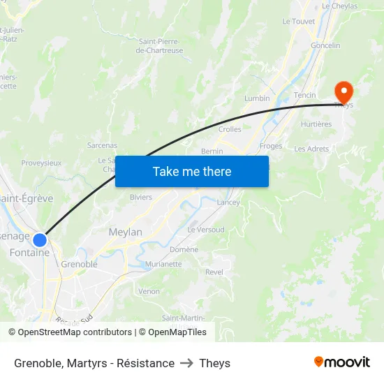 Grenoble, Martyrs - Résistance to Theys map