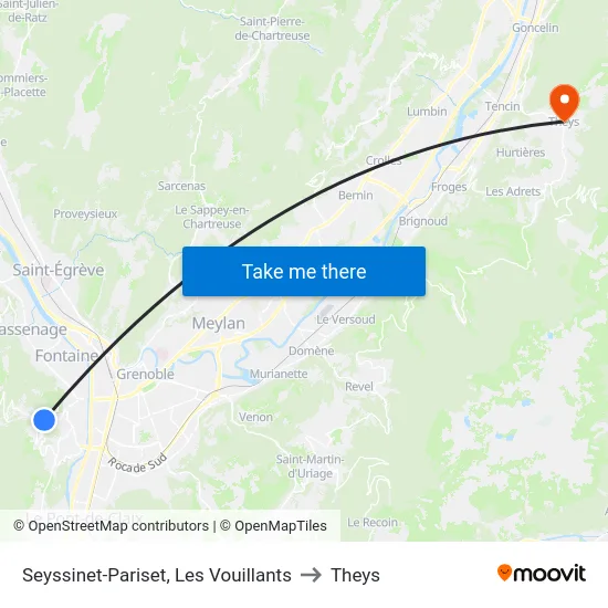 Seyssinet-Pariset, Les Vouillants to Theys map