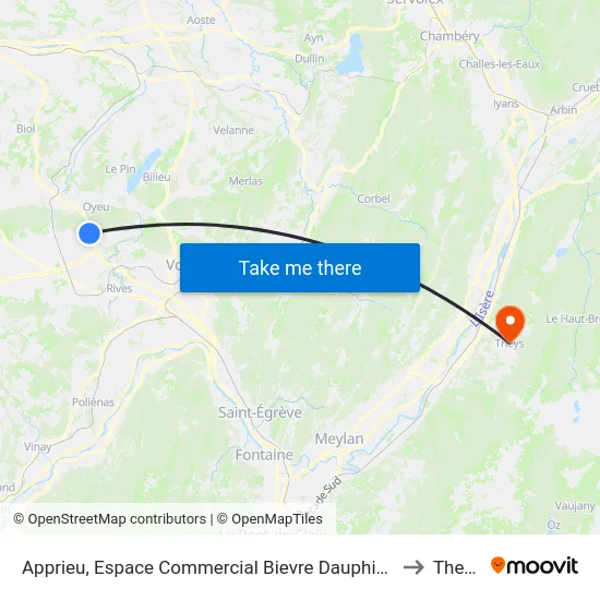 Apprieu, Espace Commercial Bievre Dauphine to Theys map