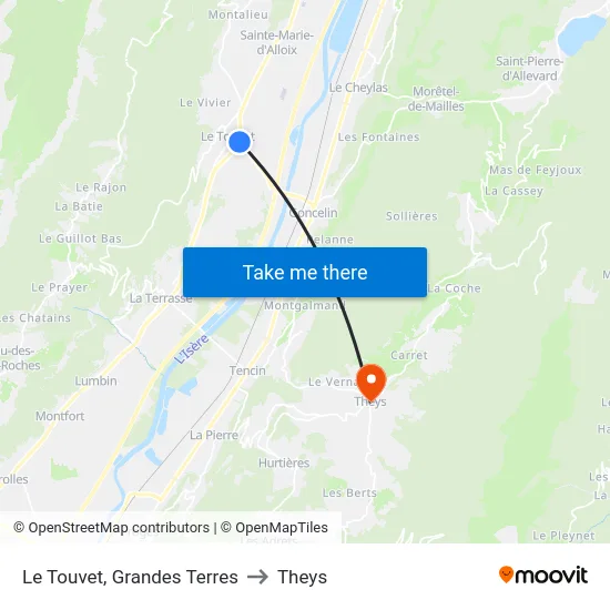 Le Touvet, Grandes Terres to Theys map