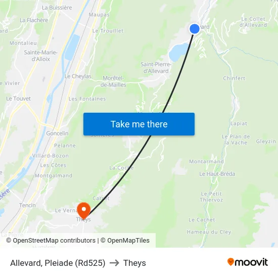 Allevard, Pleiade (Rd525) to Theys map