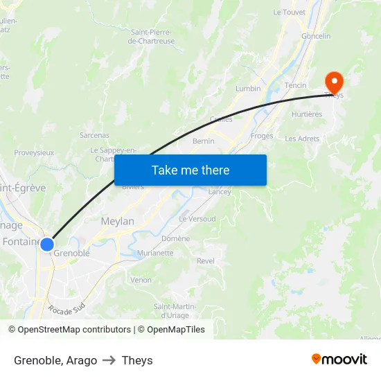 Grenoble, Arago to Theys map
