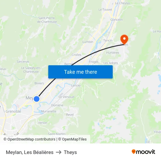 Meylan, Les Béalières to Theys map