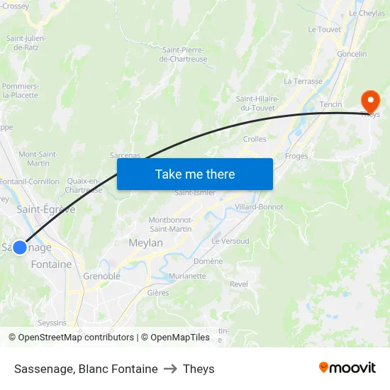 Sassenage, Blanc Fontaine to Theys map