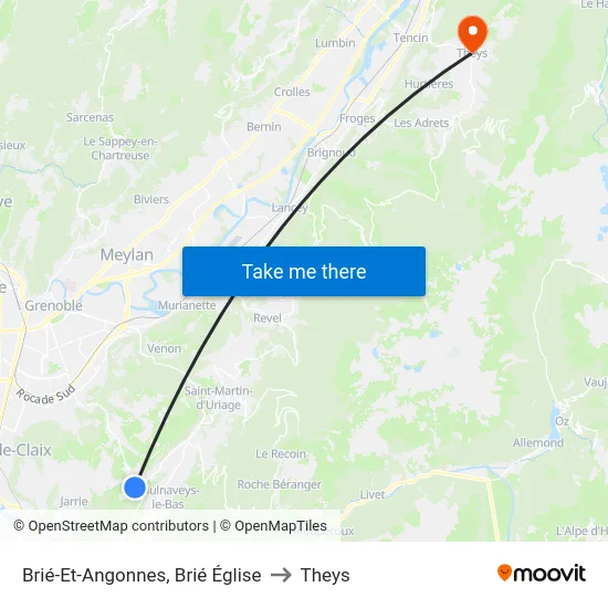 Brié-Et-Angonnes, Brié Église to Theys map