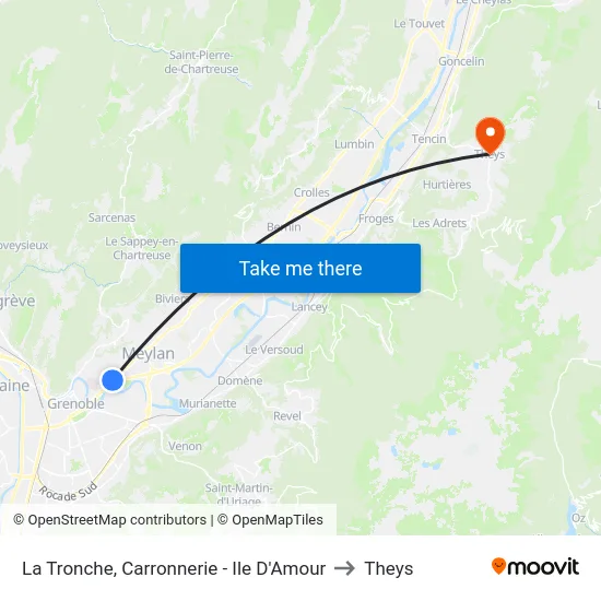 La Tronche, Carronnerie - Ile D'Amour to Theys map