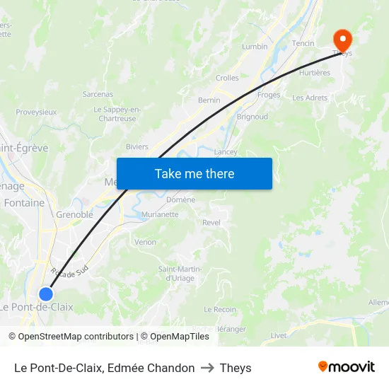 Le Pont-De-Claix, Edmée Chandon to Theys map