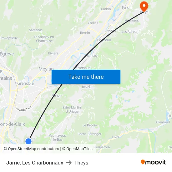 Jarrie, Les Charbonnaux to Theys map