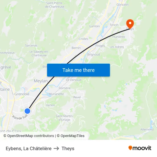 Eybens, La Châtelière to Theys map