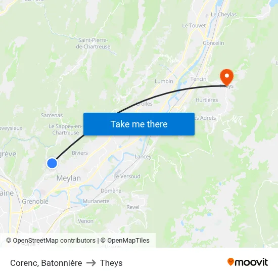 Corenc, Batonnière to Theys map