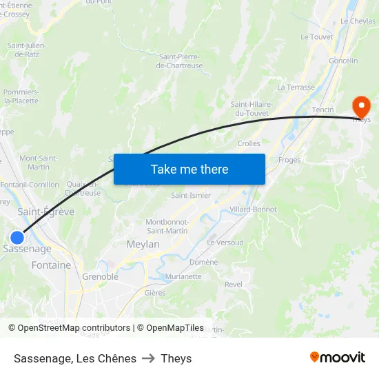 Sassenage, Les Chênes to Theys map
