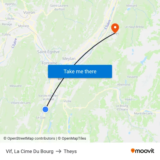 Vif, La Cime Du Bourg to Theys map