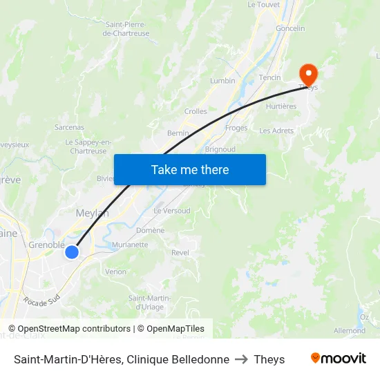 Saint-Martin-D'Hères, Clinique Belledonne to Theys map