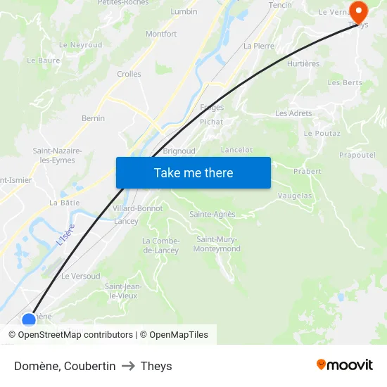 Domène, Coubertin to Theys map