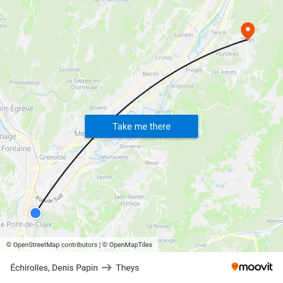 Échirolles, Denis Papin to Theys map