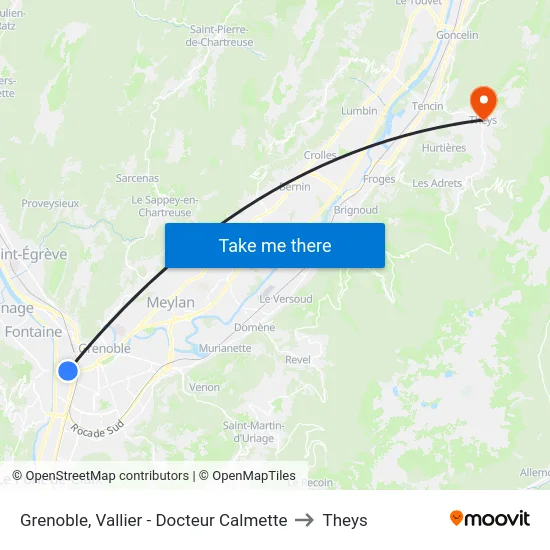 Grenoble, Vallier - Docteur Calmette to Theys map