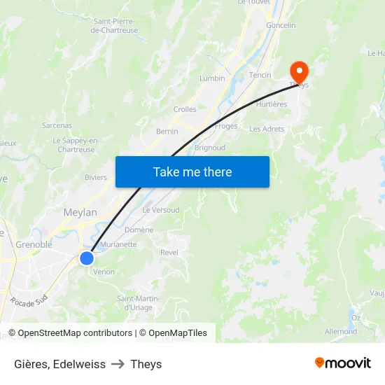 Gières, Edelweiss to Theys map