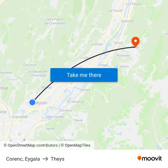 Corenc, Eygala to Theys map
