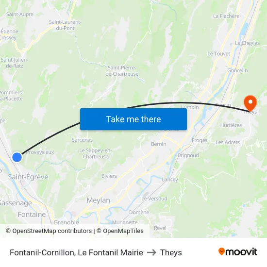 Fontanil-Cornillon, Le Fontanil Mairie to Theys map