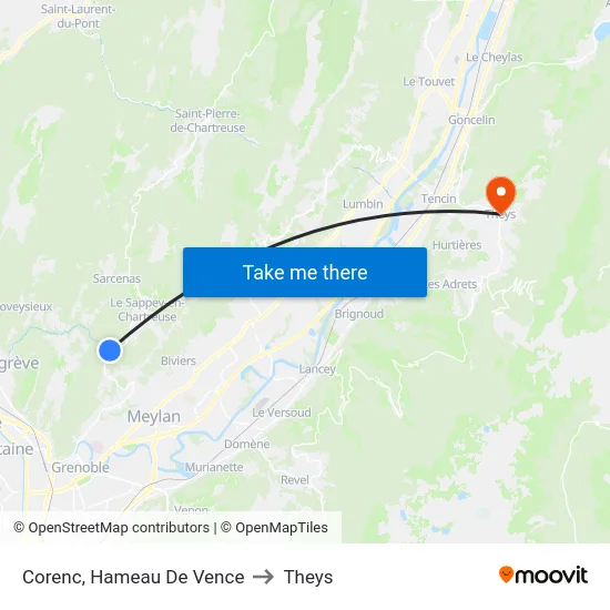 Corenc, Hameau De Vence to Theys map
