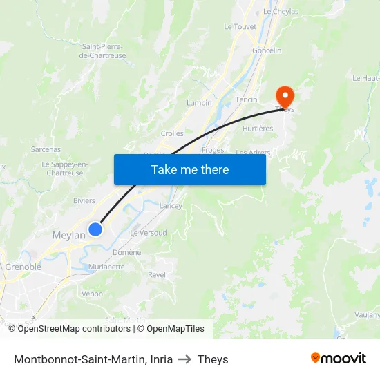 Montbonnot-Saint-Martin, Inria to Theys map