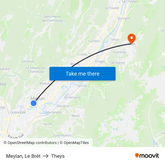Meylan, Le Brêt to Theys map