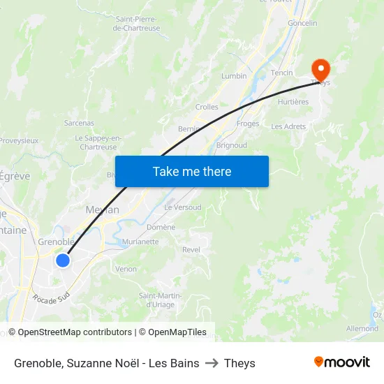 Grenoble, Suzanne Noël - Les Bains to Theys map