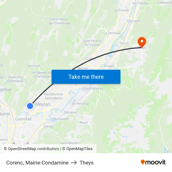 Corenc, Mairie-Condamine to Theys map