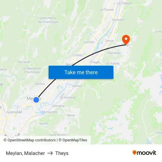 Meylan, Malacher to Theys map