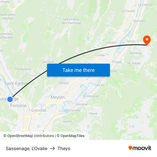 Sassenage, L'Ovalie to Theys map