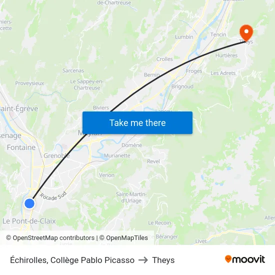 Échirolles, Collège Pablo Picasso to Theys map