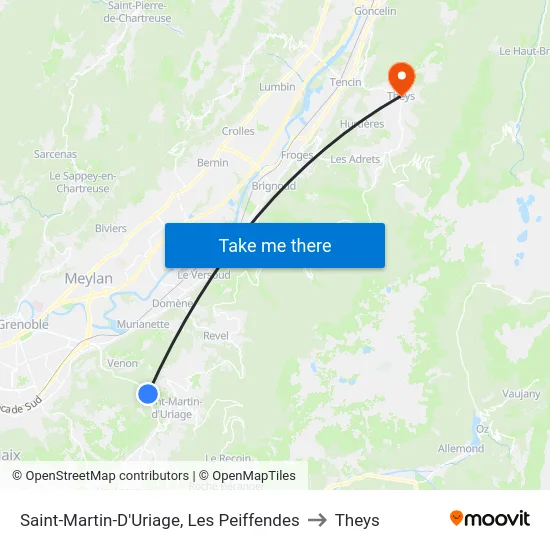 Saint-Martin-D'Uriage, Les Peiffendes to Theys map