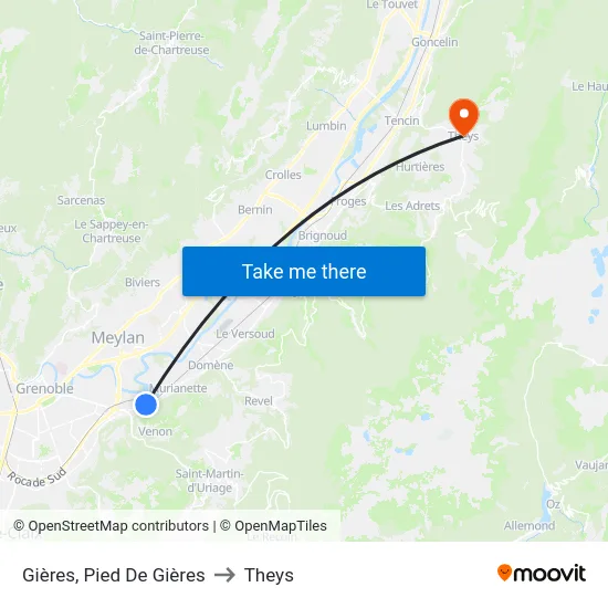 Gières, Pied De Gières to Theys map