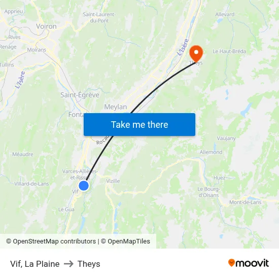 Vif, La Plaine to Theys map